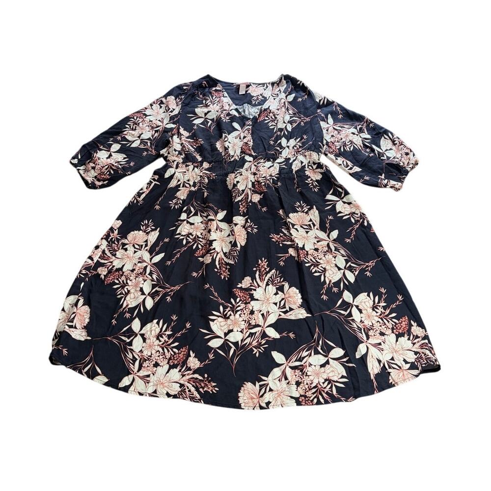 Isable Maternity By Ingrid & Isable Navy Floral 3/4 Sleeve Dress Size L